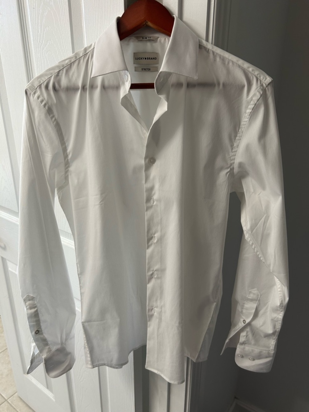 Lucky Brand Men's White Stretch Dress Shirt - Classic Spread Collar